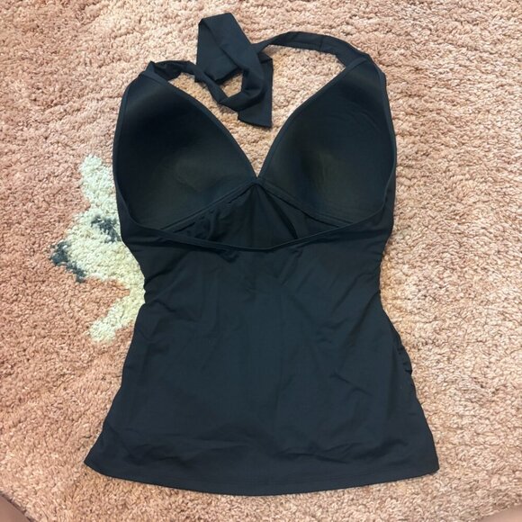 Lauren Ralph Lauren Halter Tankini Women Swim Top Solid Black - SEE MEASUREMENTS - Picture 2 of 5